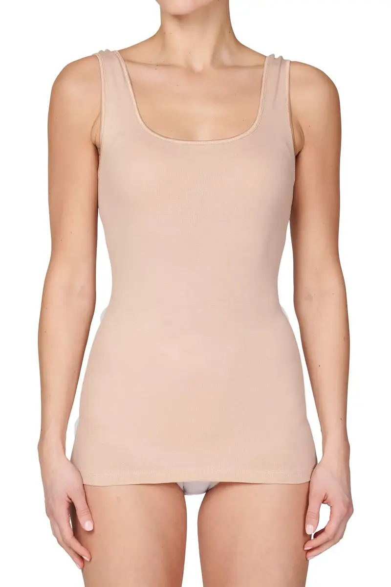 Ten Cate dames singlet / Hemd - 32286 - Biologisch katoenen onderhemd - Brede bandjes - Wit - Zwart - Huidskleur