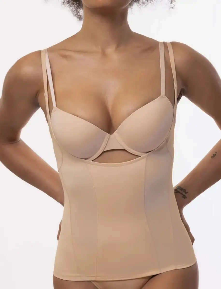 Dorina Corrigerend hemd dames - Medium control - Shapewear onderhemd zonder bh - Buik Corrigerend - Zwart en huidskleur