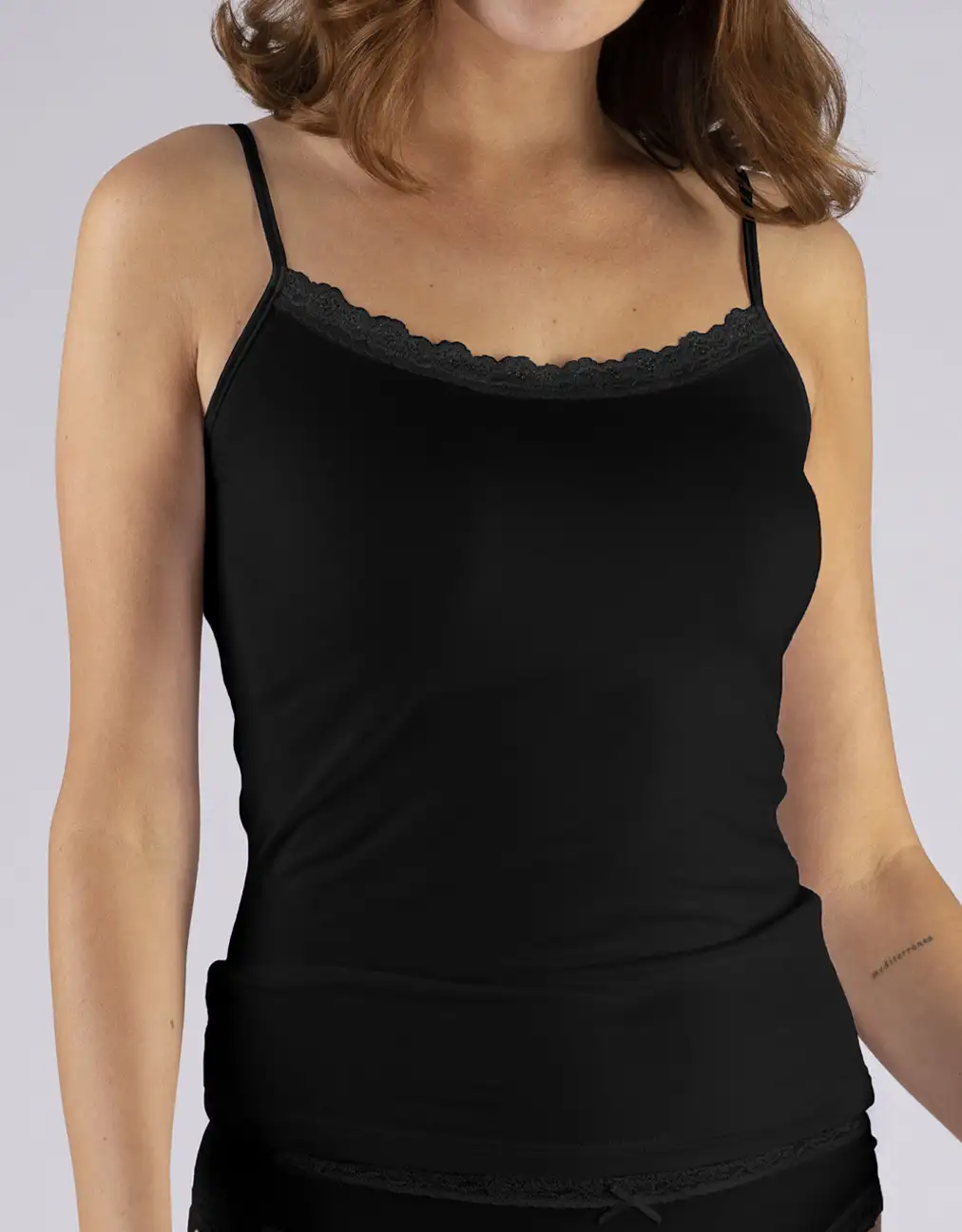 Nina von C dames spaghetti hemd kant - Modal - Kanten onderhemd met smalle bandjes - Luxe singlet