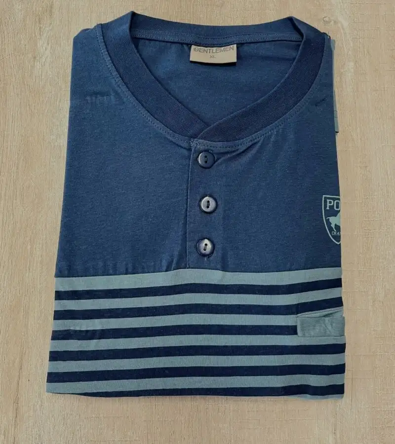 Gentlemen tricot heren pyjama - Navy/green stripe - Maat M