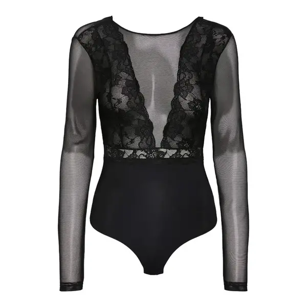 Pieces kanten body lange mouw zwart- Sicca Bodystocking - Luxe lingerie bodysuit - Zwart - Bordeaux Pieces kanten body lange mouw zwart- Sicca Bodystocking - Luxe lingerie bodysuit - Zwart - Bordeaux