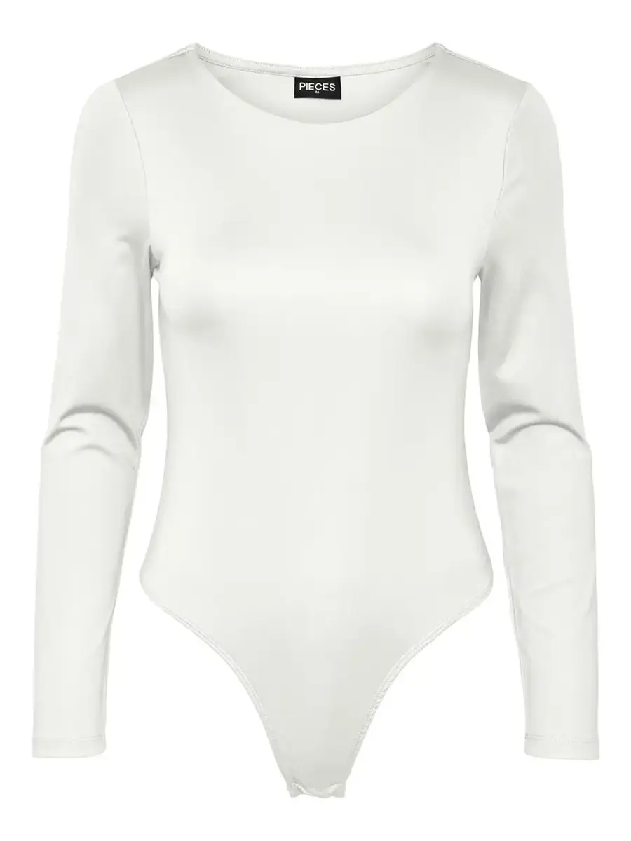 Pieces body lange mouw - PCNEJA - Bodysuit naadloos - Ronde hals - Zwart - Huidskleur - Witte body