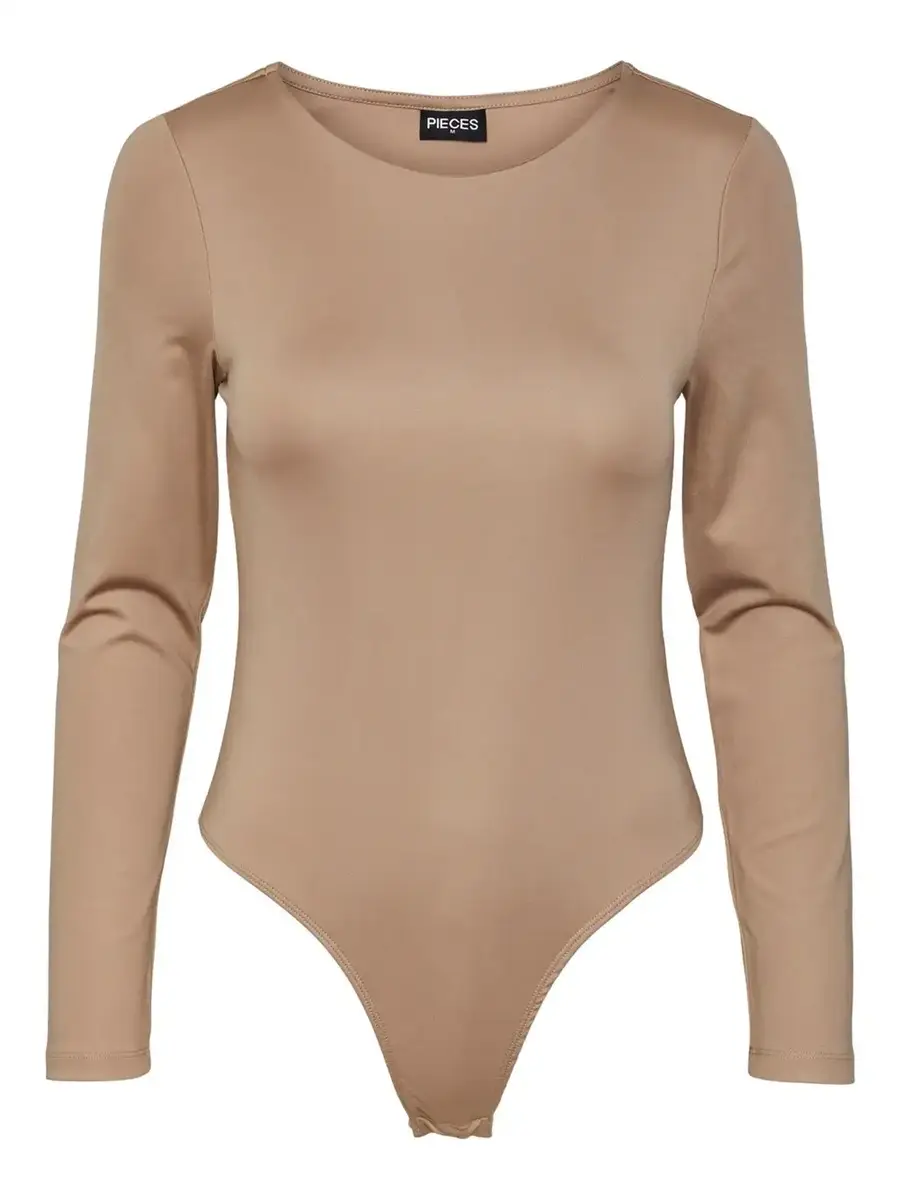 Pieces body lange mouw - PCNEJA - Bodysuit naadloos - Ronde hals - Zwart - Huidskleur - Witte body