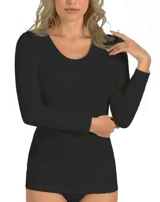 Entex thermo shirt dames lange mouw - Warm wollen ondershirt - Diepe ronde hals