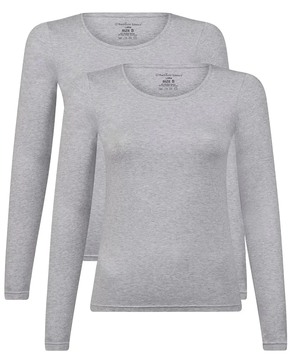 Bamboo Basics 2-pak shirts dames - Lange Mouw - Lara - Bamboe vrouwen ondershirt ronde hals