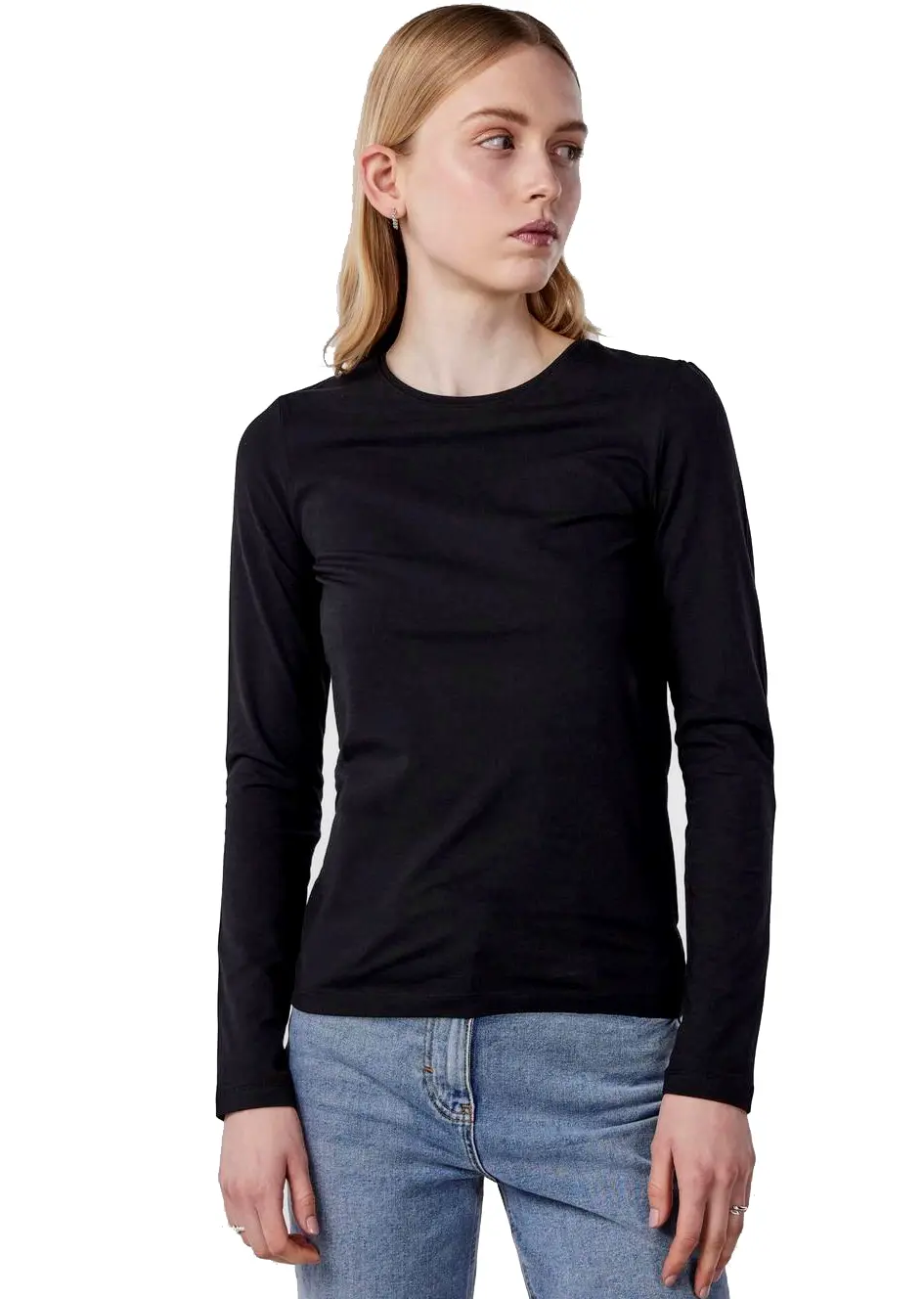 Pieces dames ondershirt lange mouw - Long Tee - Katoenen T-shirt lange mouwen - Wit - Zwart