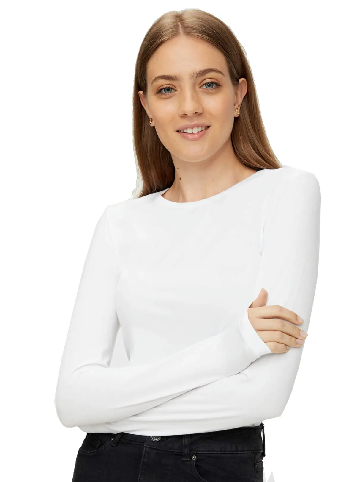 Pieces dames ondershirt lange mouw - Long Tee - Katoenen T-shirt lange mouwen - Wit - Zwart