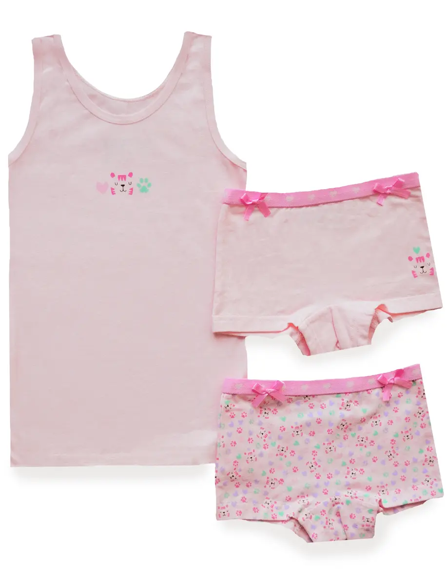Funderwear meisjes setje Tiger - Onderbroek & Hemdje - Boxershorts - Roze - Groen - Paars Funderwear meisjes setje Tiger - Onderbroek & Hemdje - Boxershorts - Roze - Groen - Paars