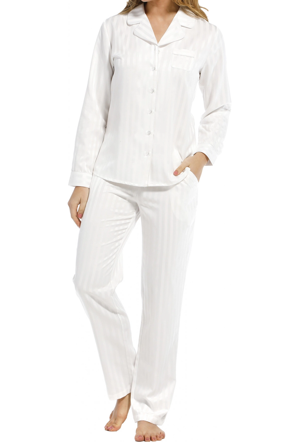 Pastunette Deluxe dames pyjama satijn - Snow - Dames nachtkleding lange mouw - satijnen pyjama dames