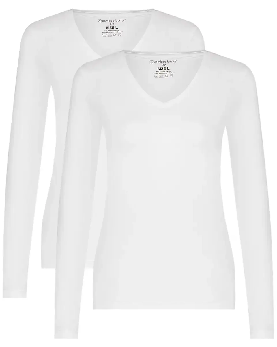 Bamboo Basics 2-pak dames shirts lange mouw V-hals - Liv - Comfortabel Bamboe ondershirts Bamboo Basics 2-pak dames shirts lange mouw V-hals - Liv - Comfortabel Bamboe ondershirts