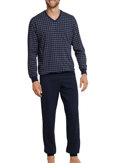Schiesser pyjama heren katoen - Dark Sapphire - Nos