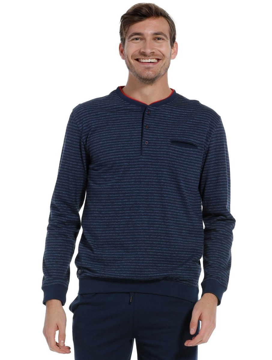 Pastunette heren pyjamashirt lange mouw - Katoen - Knoopsluiting - Donkerblauw