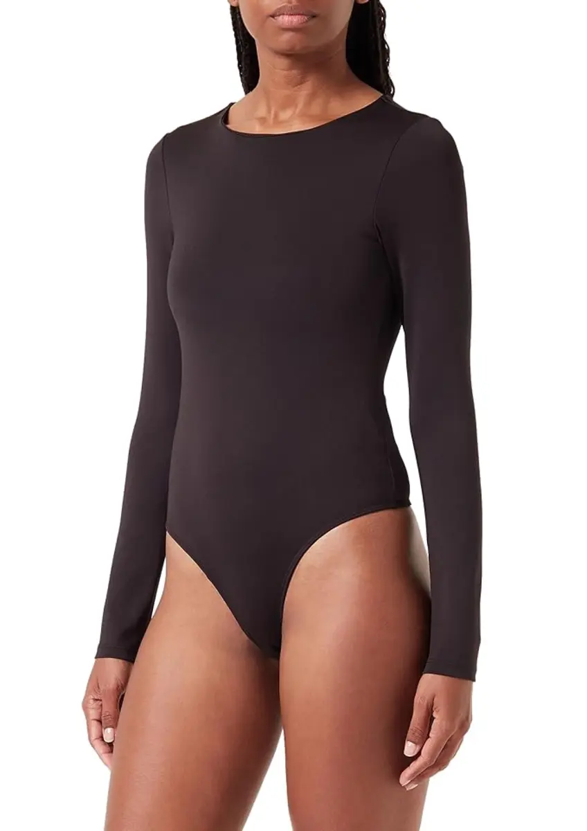 Pieces body lange mouw - PCNEJA - Bodysuit naadloos - Ronde hals - Zwart - Huidskleur - Witte body