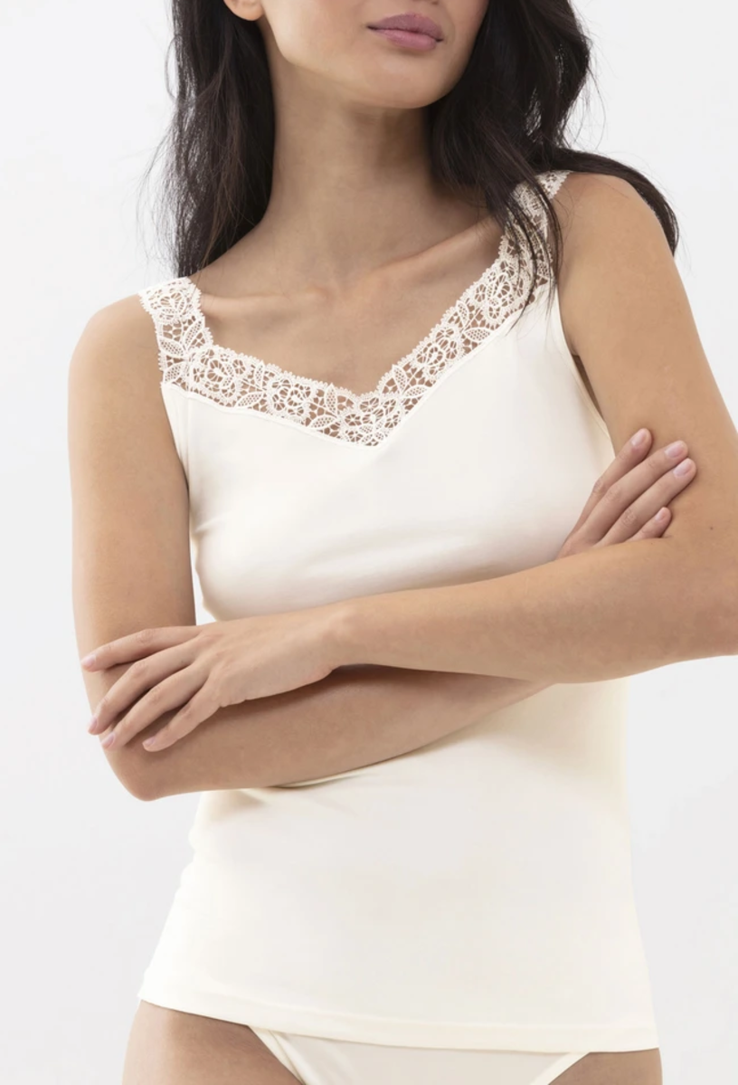 Mey Emotion dames brede band hemd met kant - Kanten vrouwen onderhemd - Singlet - Brede bandjes