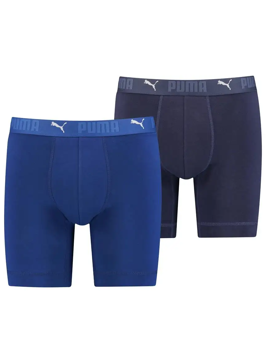 Puma 2-pack Heren boxershort lange pijpjes - Blauw - Heren onderbroek tegen schurende benen - Katoen