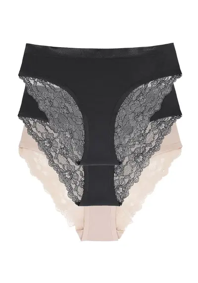 Dorina slips 3-pack Crystal - kant - Zwart/Huidskleur Dorina slips 3-pack Crystal - kant - Zwart/Huidskleur