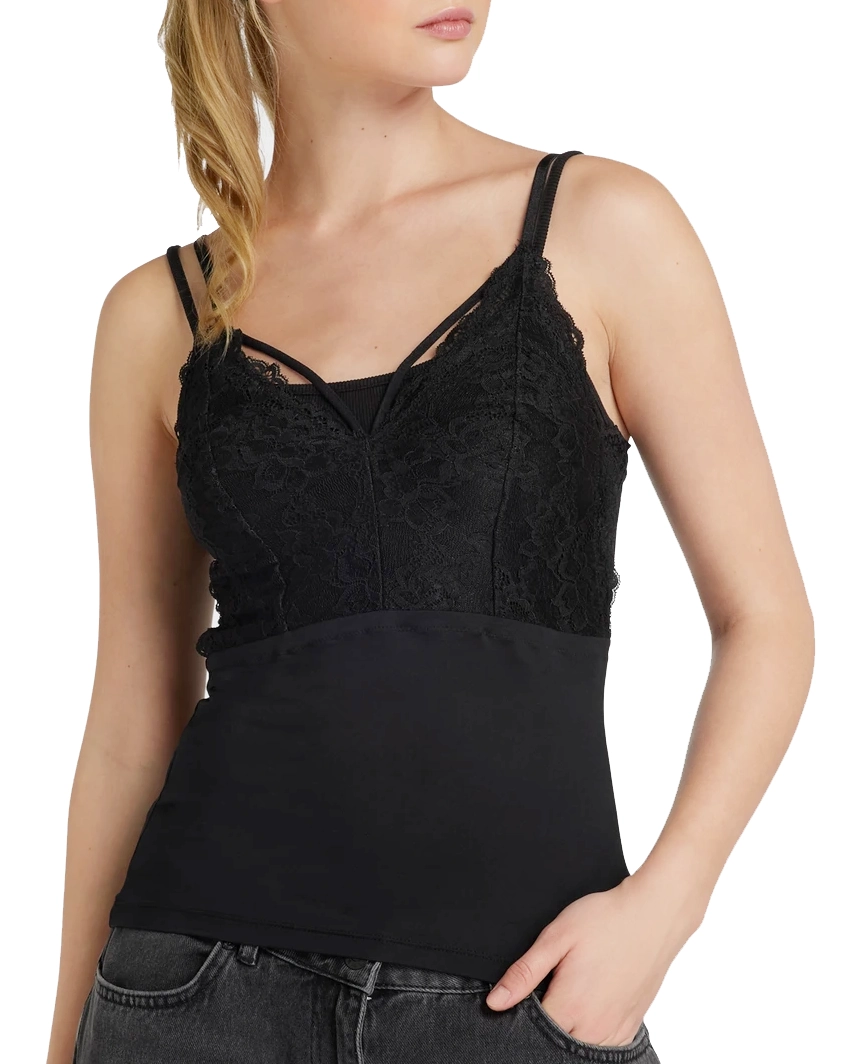Pieces dames hemd kant - Lace top Nichelle - Dames kanten onderhemd - Microfiber spaghetti bandjes