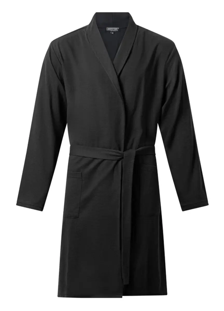 Outfitter heren Fleece Badjas - Black wafel - Warme fleece ochtendjas zwart