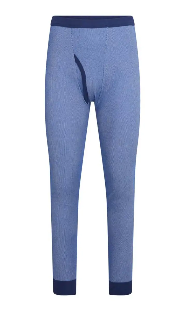 Beeren pantalon, blauwe streep, M2000 - Stevige lange heren onderbroek