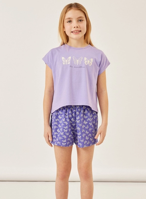 Name-It meisjes shortama - Butterfly - Katoenen meisjes zomer pyjama - maat 110/116