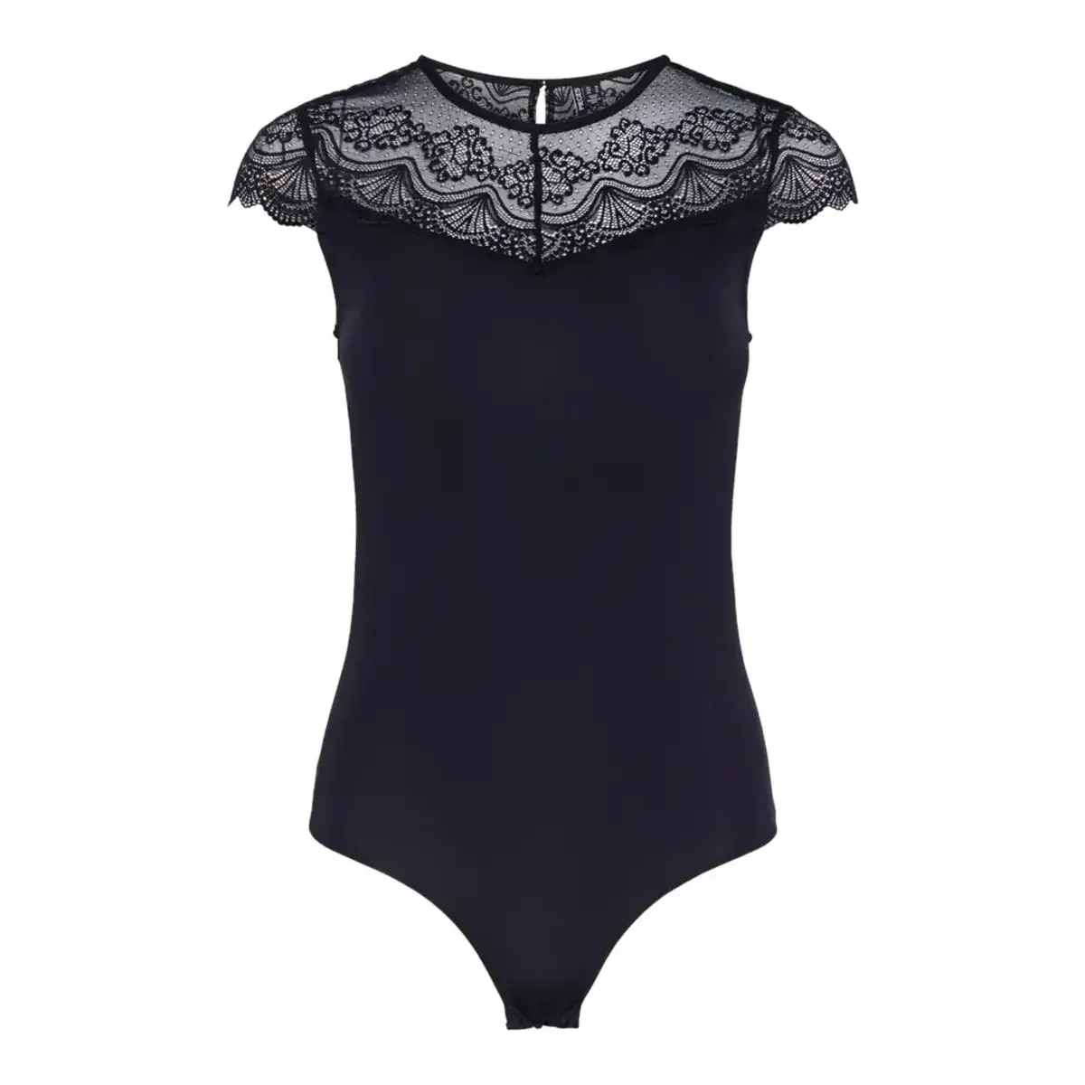 Pieces kanten body - Sinna Bodystocking - kanten body korte mouw zwart - hoge hals Pieces kanten body - Sinna Bodystocking - kanten body korte mouw zwart - hoge hals