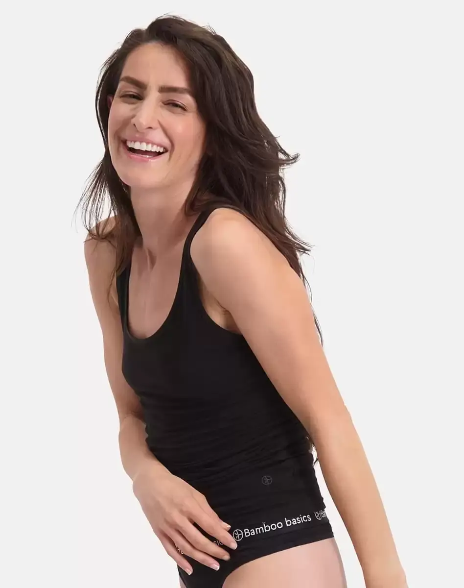 Bamboo Basics 2-pak Extra lange hemden dames - brede band - Anna - Extra ang dames onderhemd - wit en zwart singlet