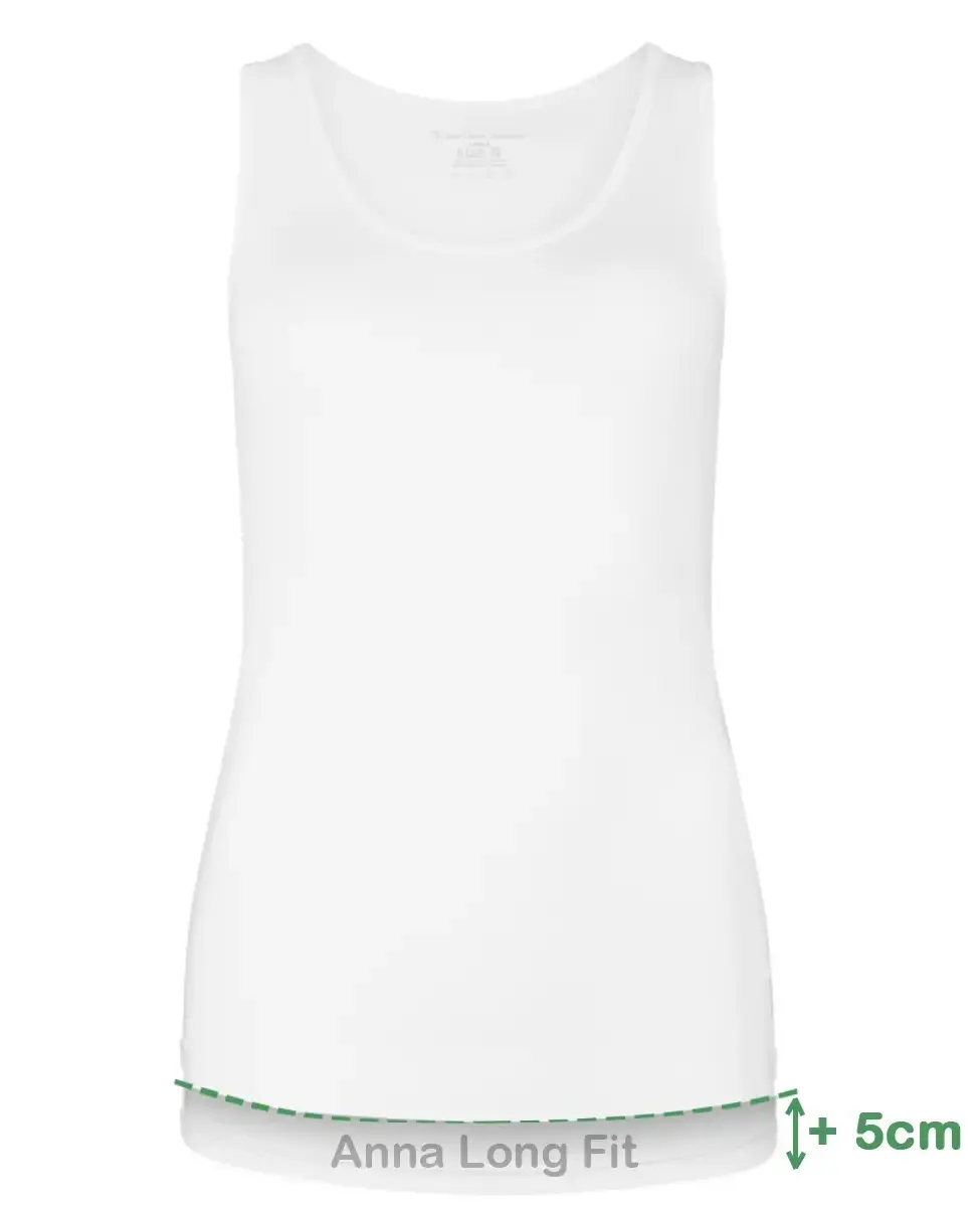 Bamboo Basics 2-pak Extra lange hemden dames - brede band - Anna - Extra ang dames onderhemd - wit en zwart singlet