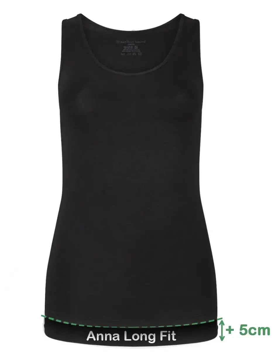 Bamboo Basics 2-pak Extra lange hemden dames - brede band - Anna - Extra ang dames onderhemd - wit en zwart singlet