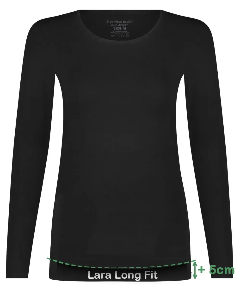 Bamboo Basics 2-pak Extra lange shirts Lange mouw - Lara - Lange dames ondershirts met ronde hals Bamboo Basics 2-pak Extra lange shirts Lange mouw - Lara - Lange dames ondershirts met ronde hals