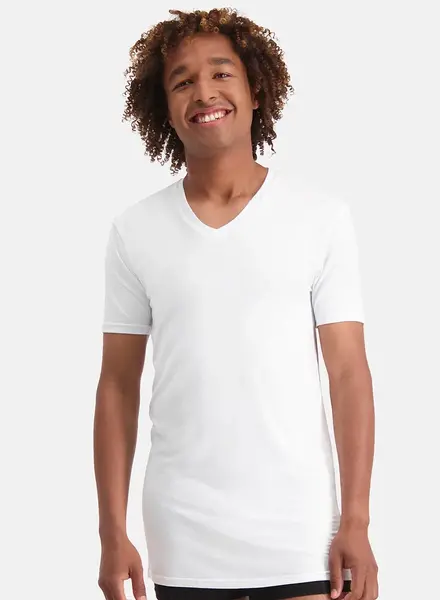 Bamboo Basics 2-pak - Extra lange T-shirts v-hals - Extra lange bamboe heren ondershirts - korte mouw Bamboo Basics 2-pak - Extra lange T-shirts v-hals - Extra lange bamboe heren ondershirts - korte mouw