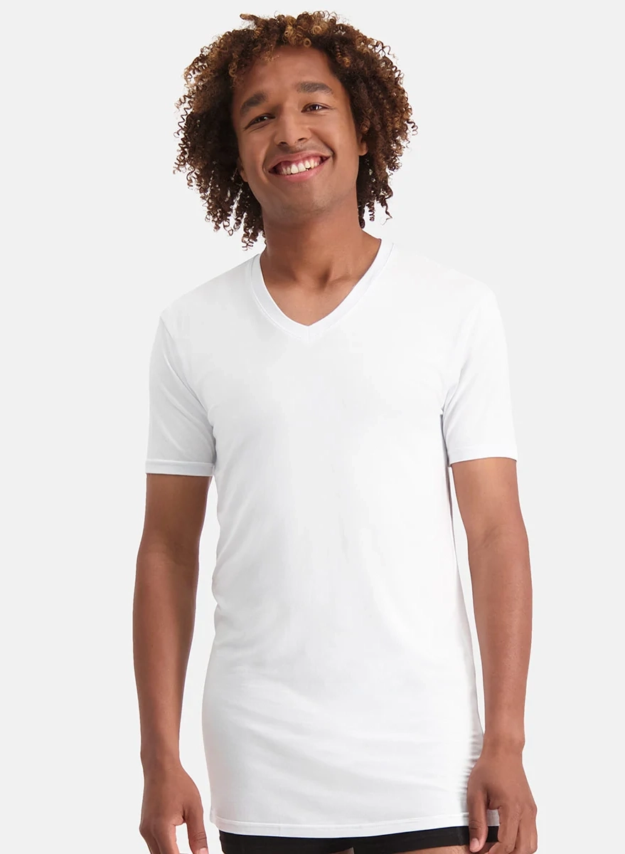 Bamboo Basics 2-pak - Extra lange T-shirts v-hals - Extra lange bamboe heren ondershirts - korte mouw