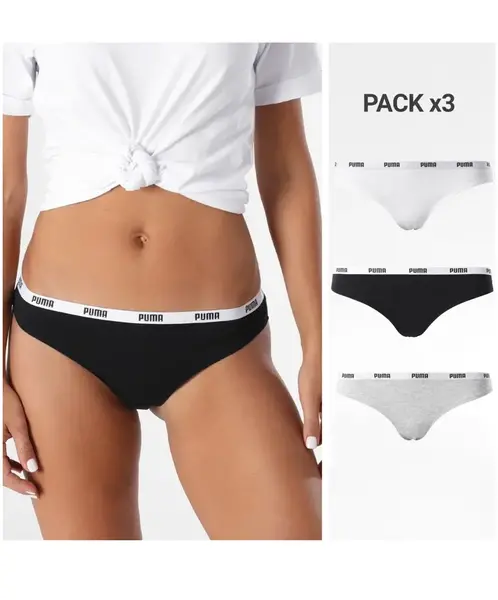 Puma 3-Pack dames strings - Katoen vrouwen strings Zwart - Wit - Combi Puma 3-Pack dames strings - Katoen vrouwen strings Zwart - Wit - Combi