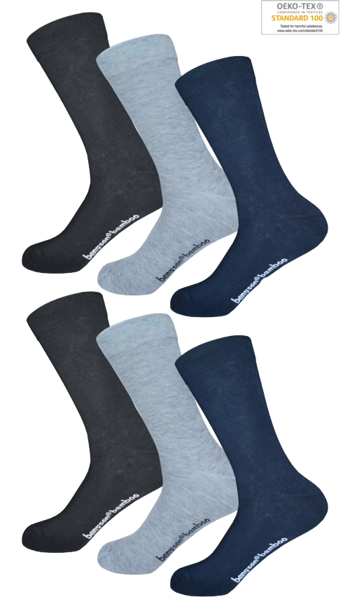 BENYSΓN 6-paar Bamboe sokken - Naadloos - Dames & Heren - Comfortabele sokken - Zwart - Blauw - Anti zweet