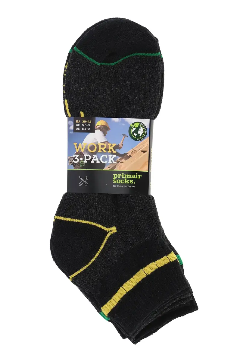 Primair 3-paar Werksokken Quarter - Work - Goedkope heren werksokken - Stevige katoenen sokken met badstof zool