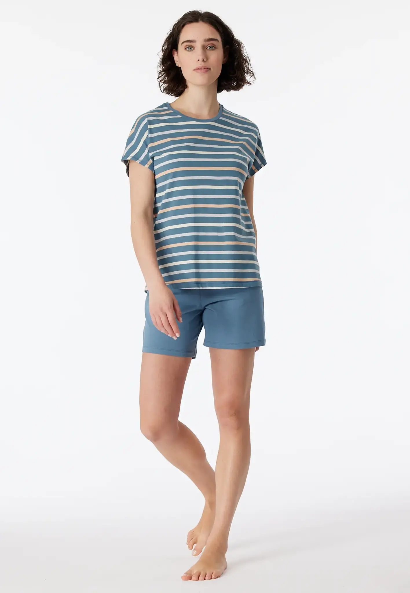 Schiesser dames shortama 100% katoen - Casual Essentials - Zomer pyjama korte broek en korte mouwen