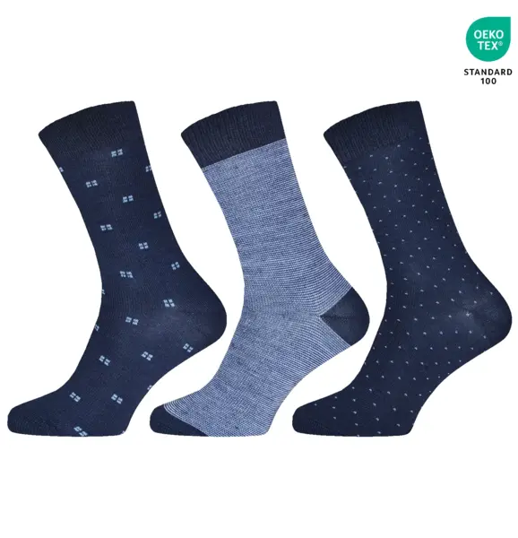 Gianvaglia Deluxe 3-paar heren sokken - Blauwe katoenen heren hoge sokken