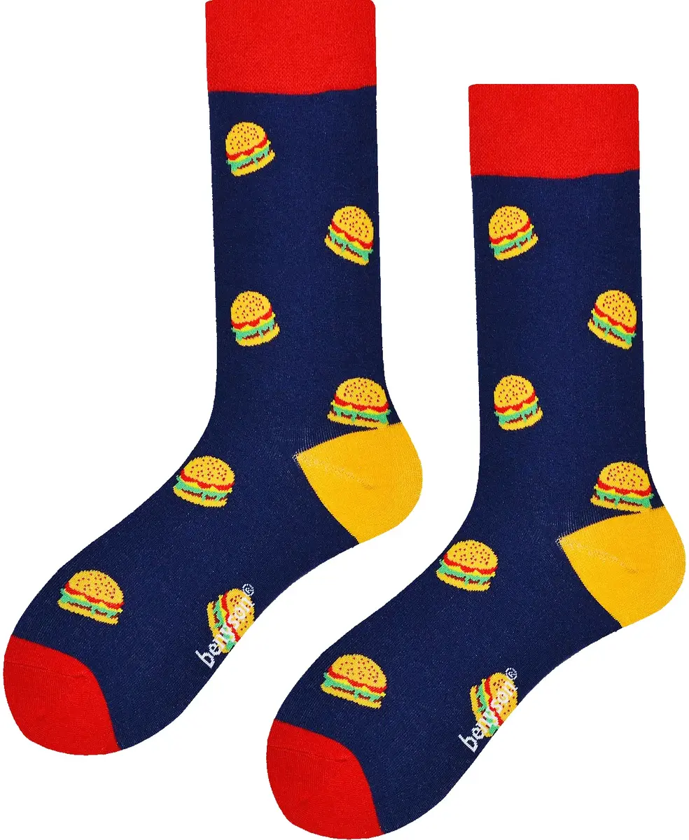 Benyson Sokken Hamburger - Organisch katoen 1- Paar - Vrolijke katoenen sokken met leuke en grappige print - Dames - Heren