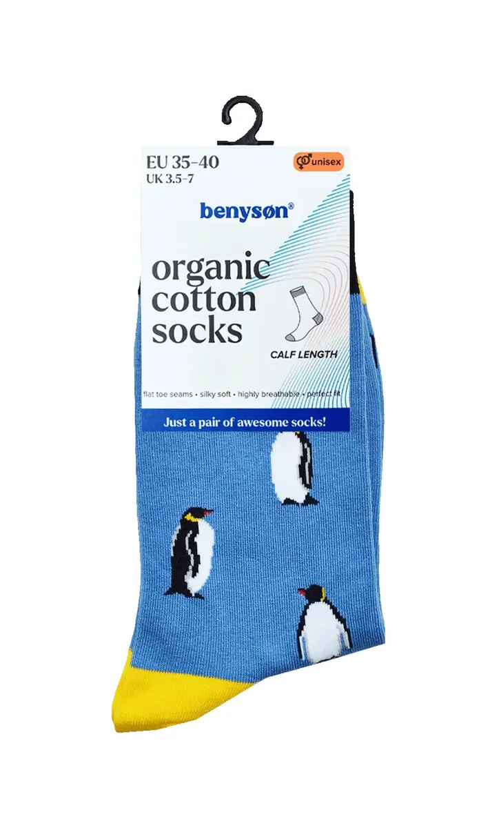 Benyson Sokken Pinguin - Organisch katoen 1- Paar - Vrolijke katoenen sokken met leuke en grappige print - Dames - Heren