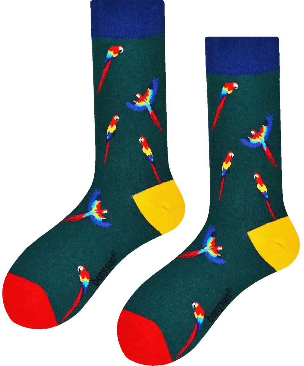 Benyson Sokken Papegaai - Organisch katoen 1- Paar - Vrolijke katoenen sokken met leuke en grappige print - Dames - Heren