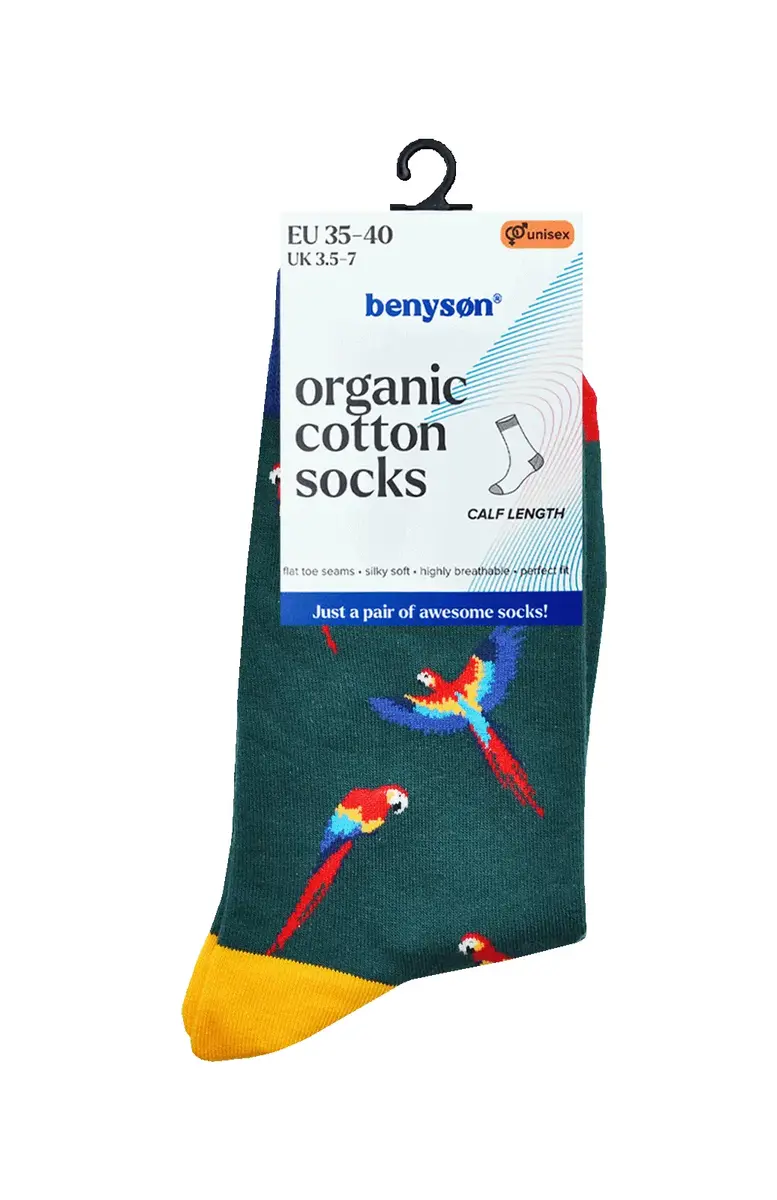 Benyson Sokken Papegaai - Organisch katoen 1- Paar - Vrolijke katoenen sokken met leuke en grappige print - Dames - Heren Benyson Sokken Papegaai - Organisch katoen 1- Paar - Vrolijke katoenen sokken met leuke en grappige print - Dames - Heren