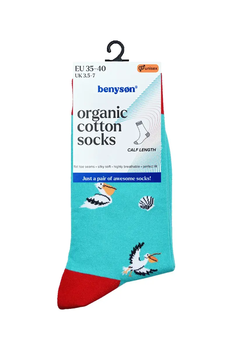 Benyson Sokken Pelicaan - Organisch katoen 1- Paar - Vrolijke katoenen sokken met leuke en grappige print - Dames - Heren Benyson Sokken Pelicaan - Organisch katoen 1- Paar - Vrolijke katoenen sokken met leuke en grappige print - Dames - Heren