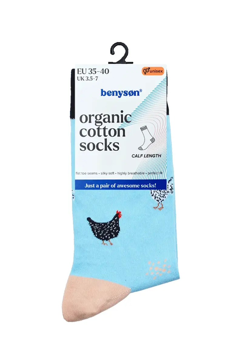 Benyson Sokken Kippen- Organisch katoen 1- Paar - Vrolijke katoenen sokken met leuke en grappige print - Dames - Heren Benyson Sokken Kippen- Organisch katoen 1- Paar - Vrolijke katoenen sokken met leuke en grappige print - Dames - Heren