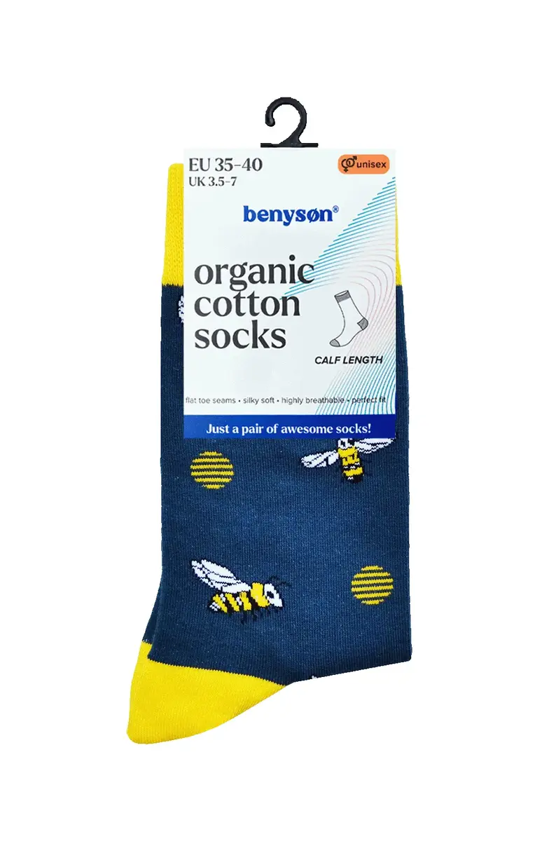 Benyson Sokken Bijen - Organisch katoen 1- Paar - Vrolijke katoenen sokken met leuke en grappige print - Dames - Heren Benyson Sokken Bijen - Organisch katoen 1- Paar - Vrolijke katoenen sokken met leuke en grappige print - Dames - Heren