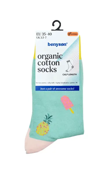 Benyson Sokken Ananas - Organisch katoen 1- Paar - Vrolijke katoenen sokken met leuke en grappige print - Dames - Heren
