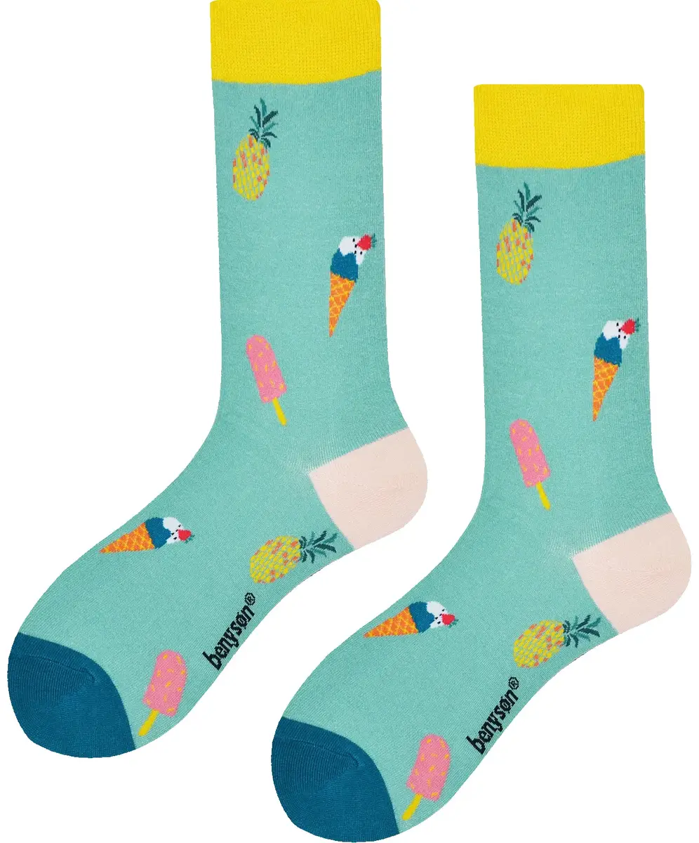 Benyson Sokken Ananas - Organisch katoen 1- Paar - Vrolijke katoenen sokken met leuke en grappige print - Dames - Heren