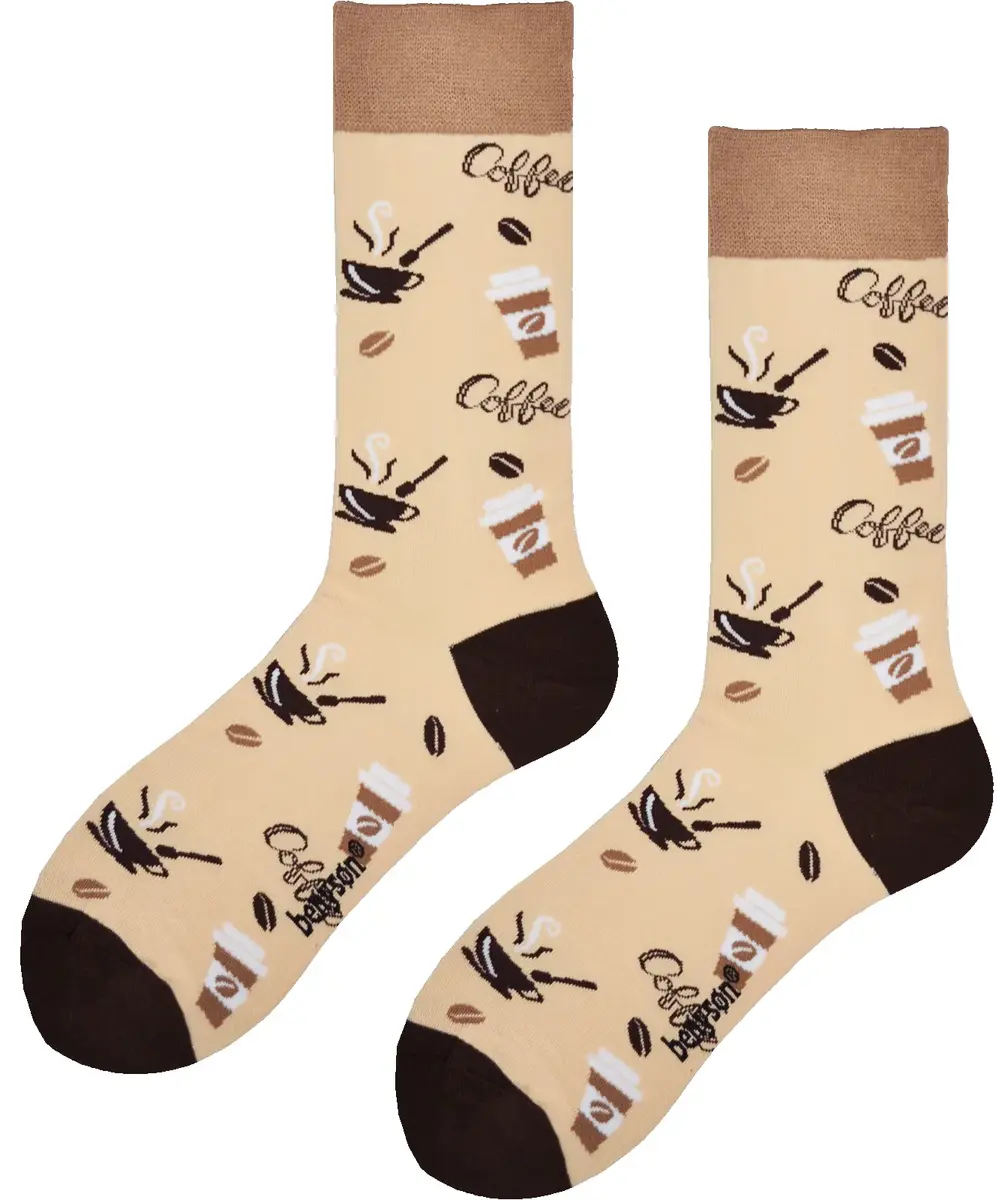 Benyson Naadloze Sokken Koffie - Organisch katoen 1- Paar - Vrolijke katoenen sokken met leuke en grappige print - Dames - Heren