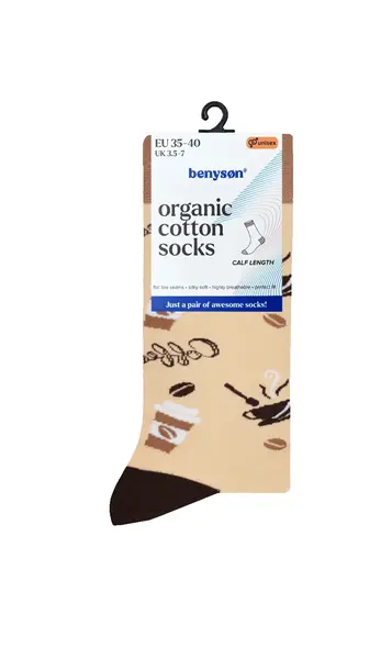 Benyson Naadloze Sokken Koffie - Organisch katoen 1- Paar - Vrolijke katoenen sokken met leuke en grappige print - Dames - Heren Benyson Naadloze Sokken Koffie - Organisch katoen 1- Paar - Vrolijke katoenen sokken met leuke en grappige print - Dames - Heren