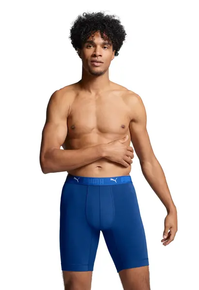 Puma 2-pack Heren boxershort lange pijpjes - Blauw - Heren onderbroek tegen schurende benen - Katoen Puma 2-pack Heren boxershort lange pijpjes - Blauw - Heren onderbroek tegen schurende benen - Katoen