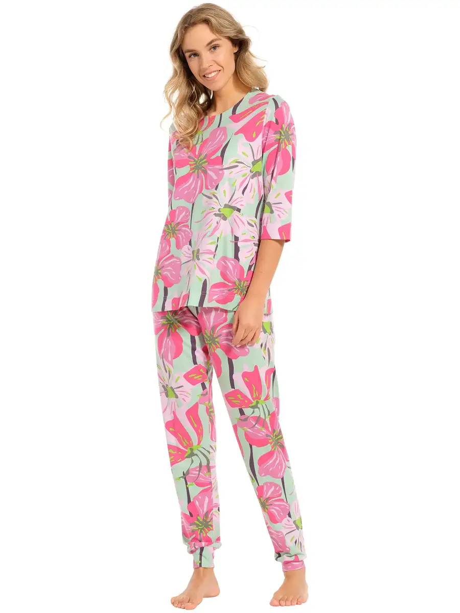 Pastunette dames pyjama - Summer Pink Flower - Zomer pyjama katoen korte mouw