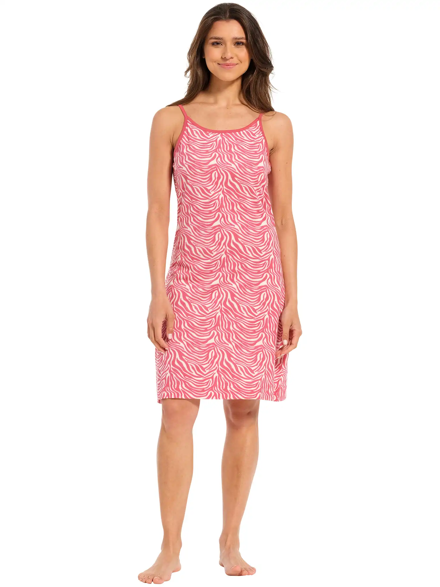 Rebelle dames nachthemd Spaghetti - Pink Zebra - Roze nachtjapon met smalle bandjes